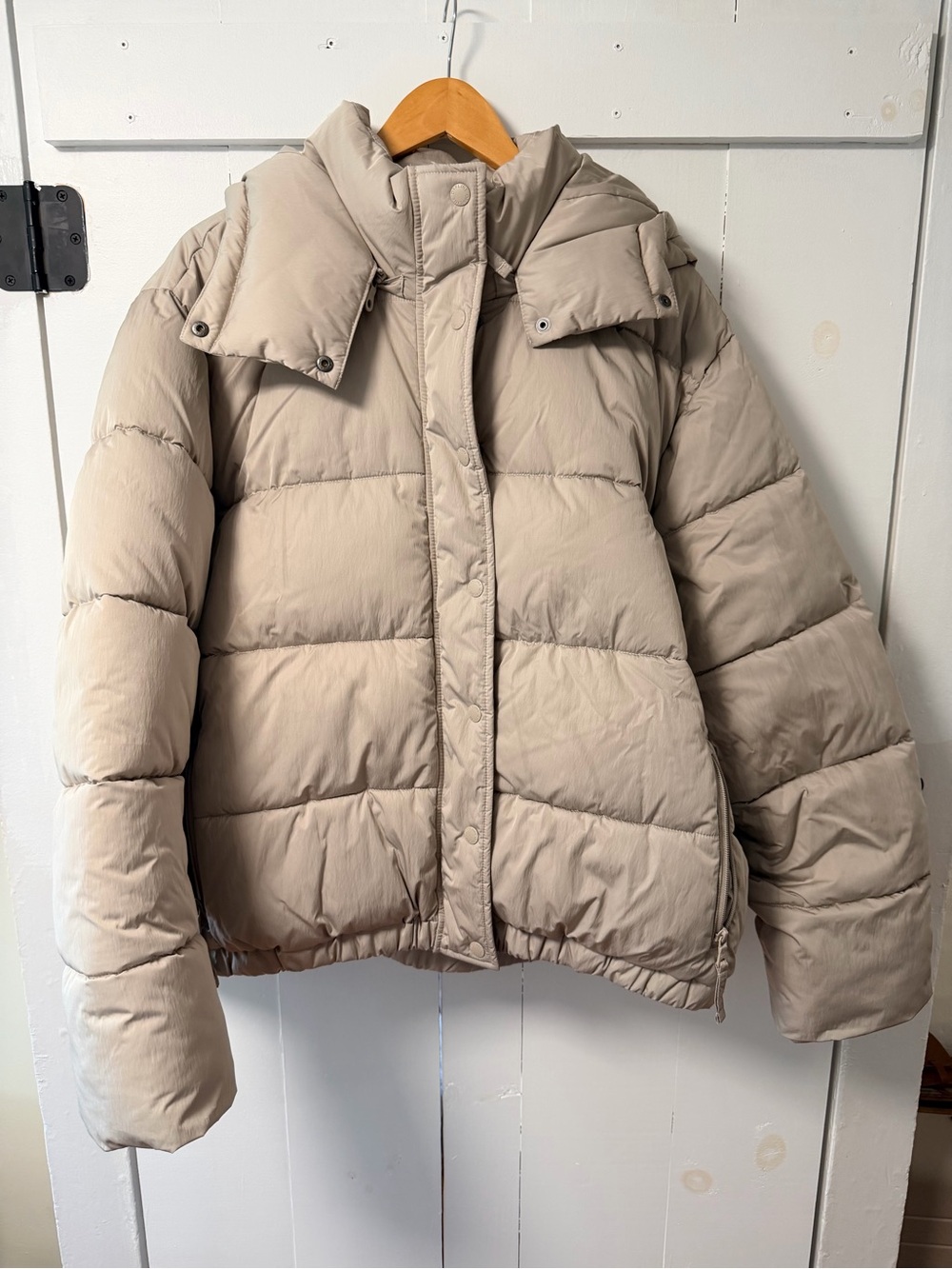 aerie Neutral Beige Puffer Jacket with High Collar